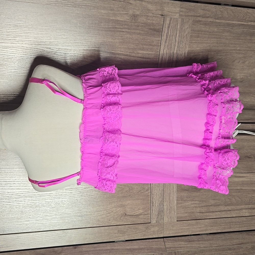 Victoria Secret Babydoll Lingerie Pink Lace Trim Cami Top Night Gown - Picture 4 of 10